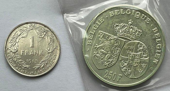 Belgique. 1, 250 Francs 1913 / 1995 (Sans prix de réserve), Postzegels en Munten, Munten | Nederland