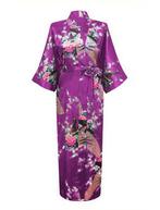 KIMU® Kimono Paars 3/4 S-M Yukata Satijn Onder de Knie Driek, Kleding | Dames, Ophalen of Verzenden, Nieuw