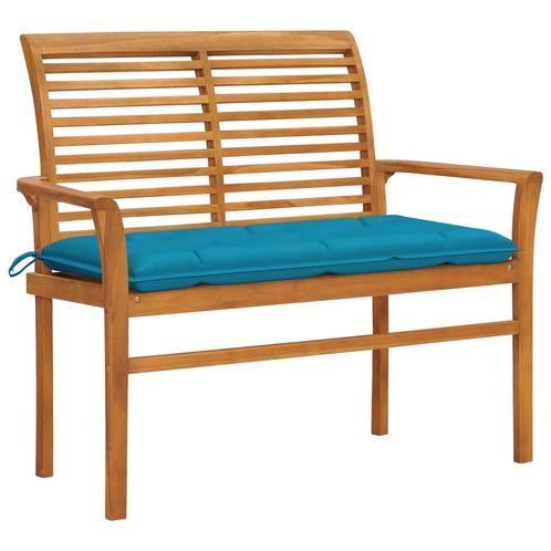 vidaXL Tuinbank met lichtblauw kussen 112 cm massief, Tuin en Terras, Tuinsets en Loungesets, Nieuw, Verzenden
