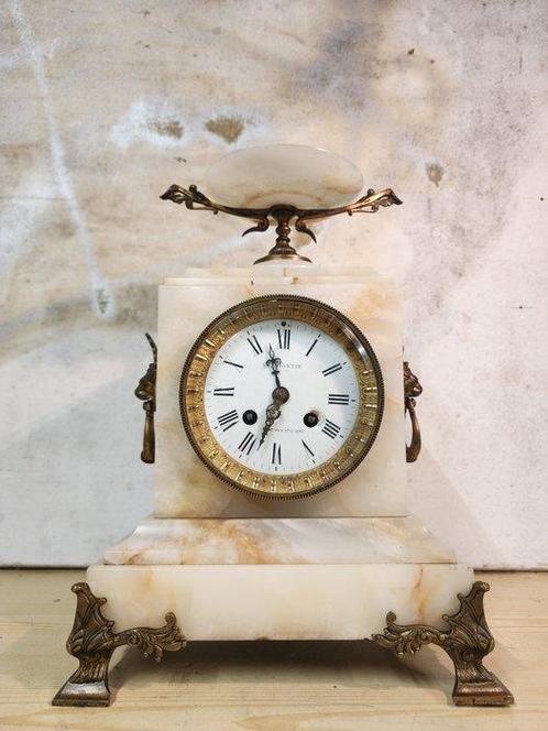 Pendule de cheminée - Albâtre, Laiton - 1850-1900, Antiek en Kunst, Antiek | Klokken