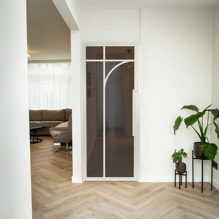 Stalen Binnendeur - Wit - 5 Vlaks rond - Rook glas, Doe-het-zelf en Bouw, Deuren en Vliegenramen, Nieuw, Metaal, Binnendeur, 200 tot 215 cm