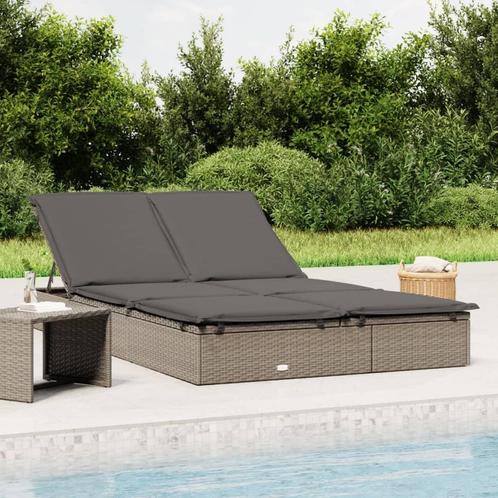 vidaXL Ligbed met kussens 2-persoons poly rattan grijs, Tuin en Terras, Ligbedden, Nieuw, Verzenden