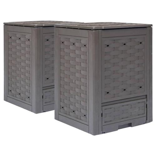 vidaXL Compostbakken 2 st 600 L 60x60x83 cm kunststof rattan, Tuin en Terras, Overige Tuin en Terras, Nieuw, Verzenden