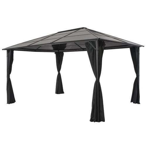 vidaXL Prieel met gordijn 4x3x2,6 cm aluminium zwart, Tuin en Terras, Partytenten, Nieuw, Verzenden