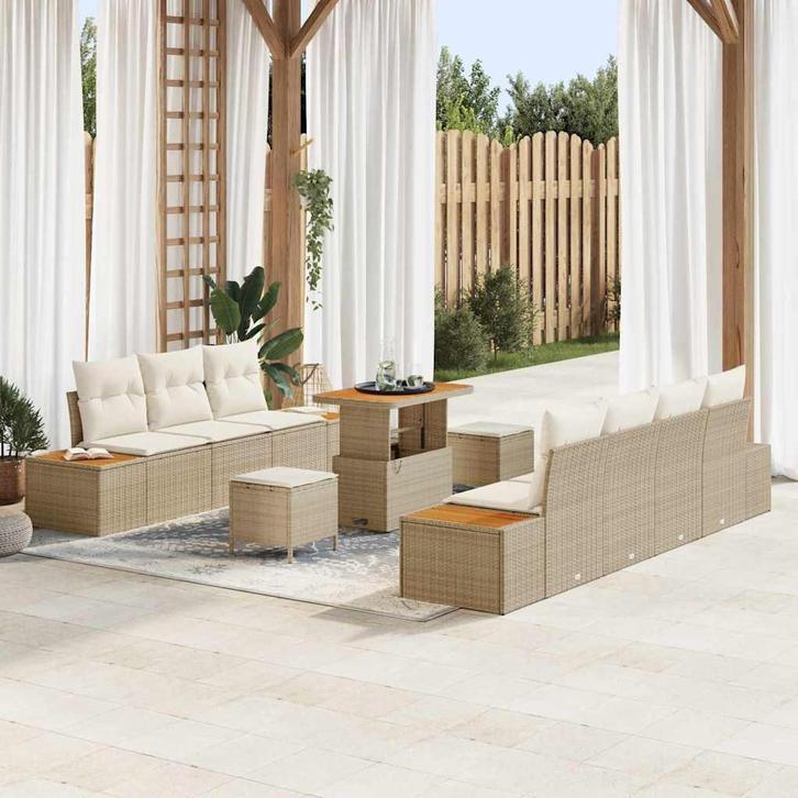 vidaXL Tuinbank Set met kussen met opslag 10 pcs Beige Poly, Tuin en Terras, Tuinsets en Loungesets, Nieuw, Verzenden