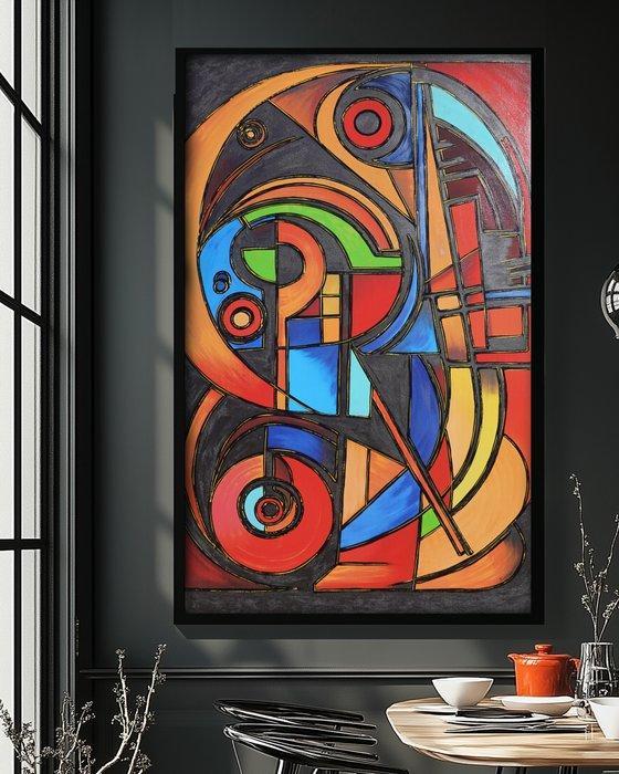 Ksavera - Cubism A1413 - abstract painting on XXL canvas, Antiek en Kunst, Kunst | Schilderijen | Modern