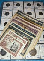 Espagne lot de 100 pièces, plus 12 billets anciens. Époque
