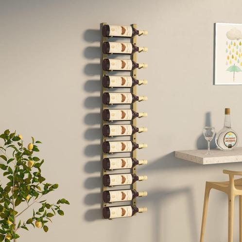 vidaXL Wijnrek voor 12 flessen wandmontage ijzer goudkleurig, Huis en Inrichting, Woonaccessoires | Wijnrekken, Nieuw, Verzenden