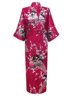 KIMU® Kimono Bordeauxrood Maxi XS-S Yukata Satijn Lang Lange, Kleding | Dames, Nieuw, Ophalen of Verzenden