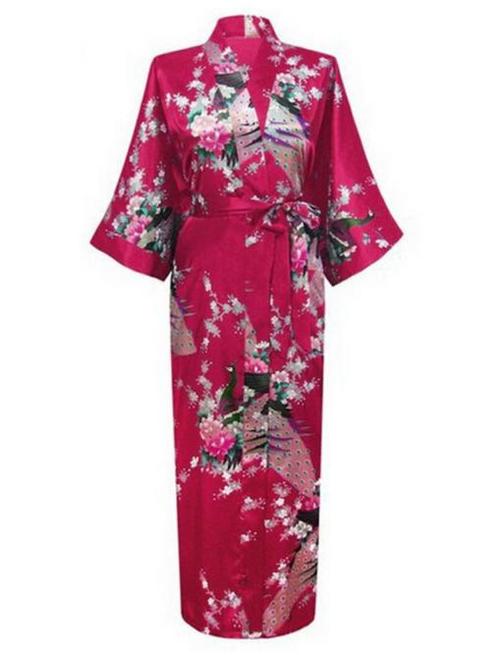 KIMU® Kimono Bordeauxrood Maxi XS-S Yukata Satijn Lang Lange, Kleding | Dames, Carnavalskleding en Feestkleding, Nieuw, Ophalen of Verzenden