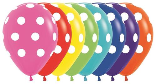 Ballonnen White Polka Dots Mix 30cm 25st, Hobby en Vrije tijd, Feestartikelen, Nieuw, Verzenden