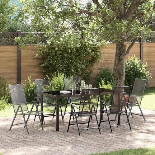 vidaXL 7-delige Tuinset met Eettafel in Anthraciet Staal, Tuin en Terras, Tuinstoelen, Nieuw, Verzenden