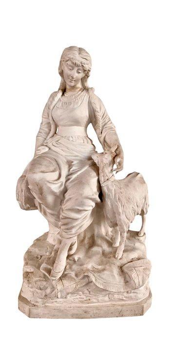 sculptuur, Bergère à la chèvre - 52 cm - Biscuit porselein, Antiek en Kunst, Antiek | Glaswerk en Kristal