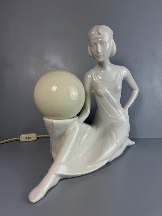 Lamp - Elegante Art Deco Lamp: Imposante Dame met Glazen Bol, Antiek en Kunst, Curiosa en Brocante