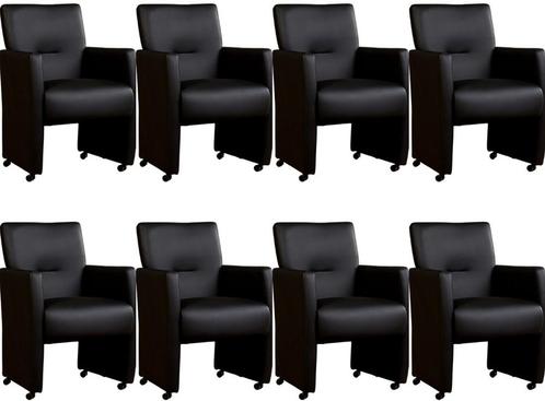 Set van 8 Zwarte leren moderne eetkamerfauteuils - Hermes, Huis en Inrichting, Stoelen, Overige kleuren, Vijf, Zes of meer stoelen
