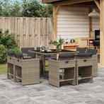 vidaXL 9-delige Tuinset met kussens poly rattan grijs, Tuin en Terras, Verzenden, Nieuw, Tuinset