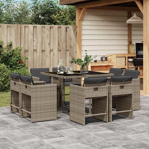 vidaXL 9-delige Tuinset met kussens poly rattan grijs, Tuin en Terras, Tuinsets en Loungesets, Tuinset, Nieuw, Verzenden