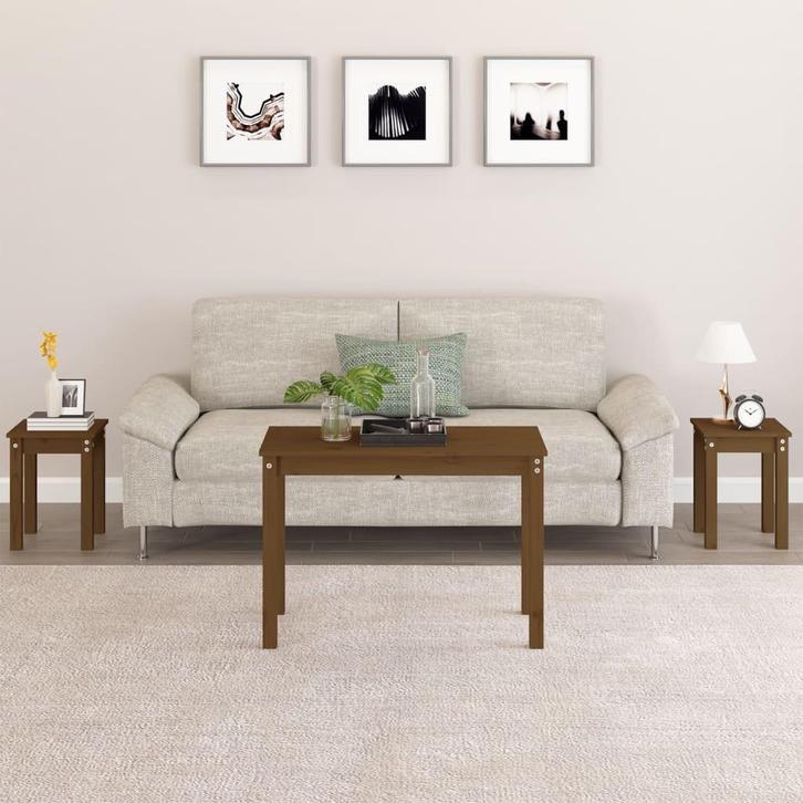 vidaXL Tafeltjesset 3 st massief grenenhout honingbruin, Huis en Inrichting, Tafels | Bijzettafels, Nieuw, Verzenden