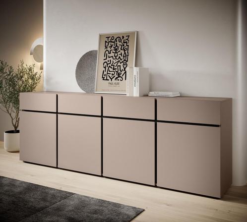 Meubella Dressoir Cainan beige zwart 225 cm, Huis en Inrichting, Kasten | Dressoirs, 25 tot 50 cm, Nieuw, Verzenden