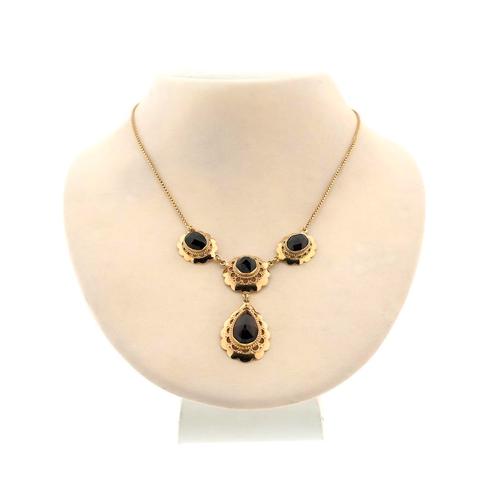 Antiek gouden collier met granaat stenen | 45 cm (vintage), Handtassen en Accessoires, Kettingen, Overige kleuren, Gebruikt, Met edelsteen