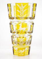 Moser Art Deco Faceted - Engraved Crystal Glass Vase 1930 -