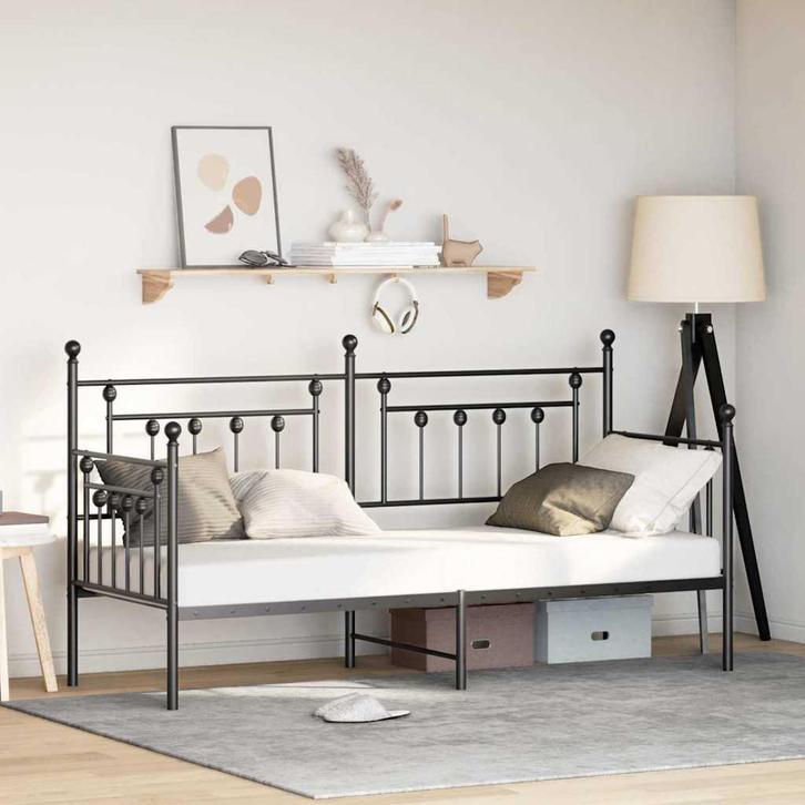 vidaXL Bedframe voor een daybed met hoofdeinde Zwart 75 x, Huis en Inrichting, Slaapkamer | Bedden, Nieuw, Verzenden