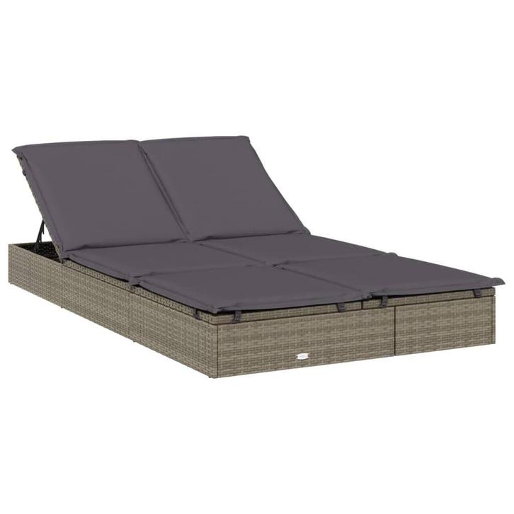 Ligbed 2-pers. poly rattan grijs | Retour Deal | 70% Korting, Tuin en Terras, Ligbedden, Verstelbaar, Nieuw, Rotan, Verzenden