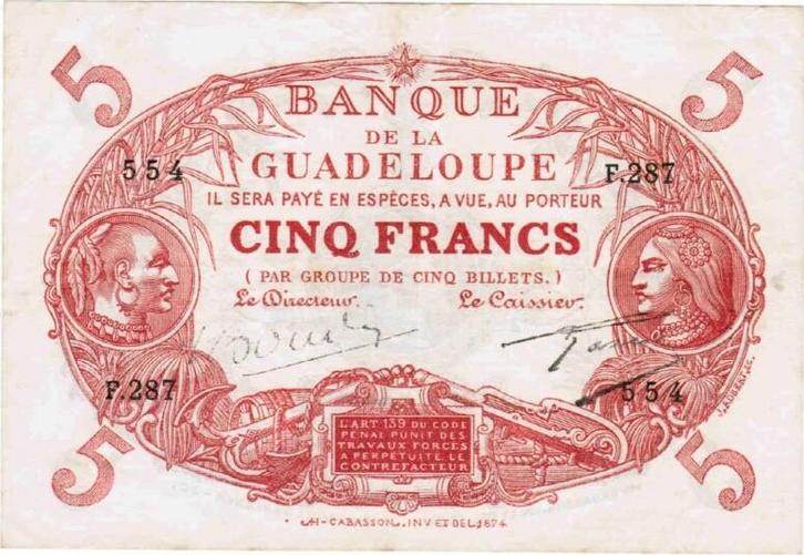 Guadeloupe Pick 7 e 5 Francs 1945, Timbres & Monnaies, Billets de banque | Europe | Billets non-euro, Envoi