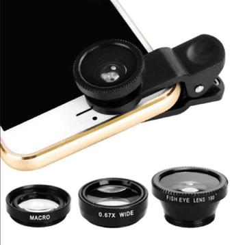 3 in 1 Universele Camera Lens Clip voor Smartphones Zwart -