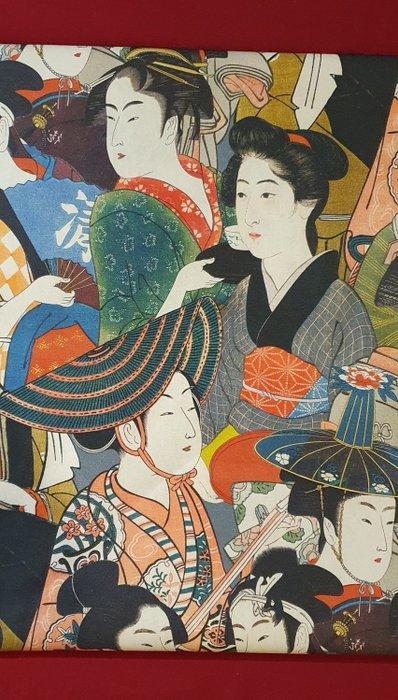 Exclusieve oosterse stof met Geisha lithografieën -, Antiek en Kunst, Antiek | Tapijten, Tafelkleden en Textiel