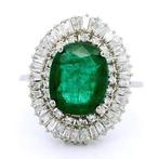 Ring Platina - 3.38ct. tw. Smaragd - Diamant - Zambia