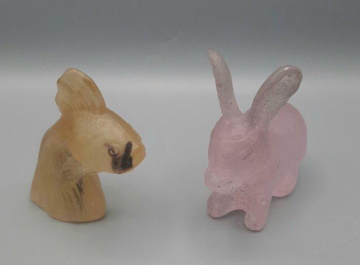Beeldje - Lapin rose et poisson (2) - glasmoes, Antiek en Kunst, Curiosa en Brocante
