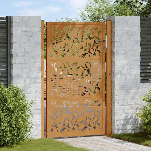 vidaXL Poort met bladontwerp 105x155 cm weervast staal, Tuin en Terras, Tuinpoorten, Nieuw, Verzenden