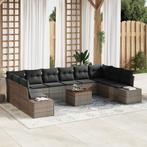 vidaXL Tuinbank Set 11 pcs Grijs Rattan & Polyester, Verzenden, Nieuw
