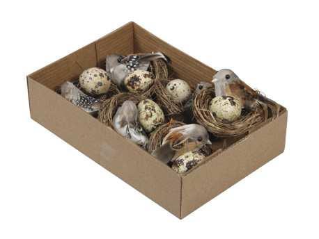 Nestje 7 cm met 1 vogel en 3 eitjes doos 6 nestjes op=op cm., Hobby en Vrije tijd, Knutselen, Nieuw