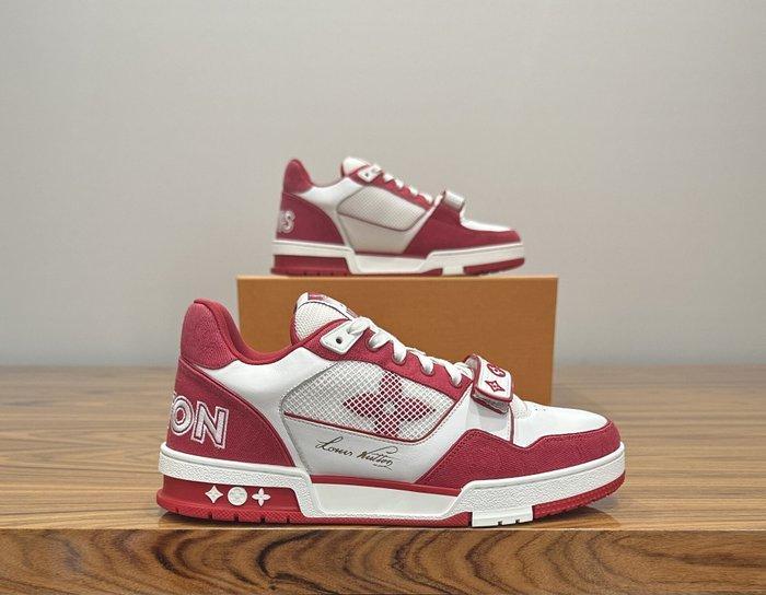 Louis Vuitton - LV Trainer Red White Monogram Denim -, Vêtements | Hommes, Chaussures