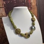 Turquoise Geel en groen agaat halsketting met 925 zilver-