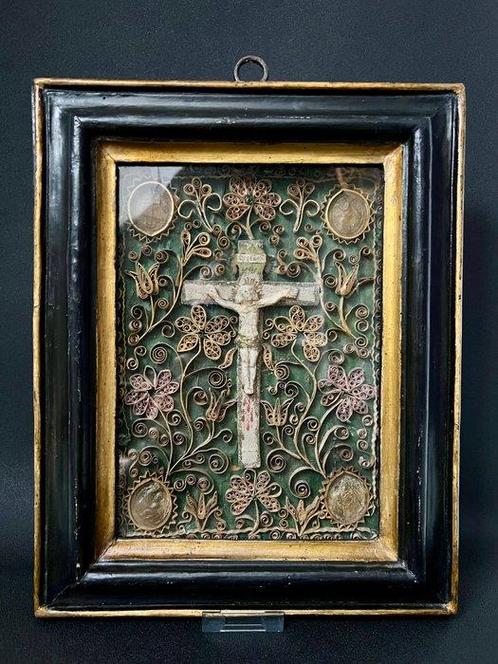 Reliekhouder - Glas, Hout, Papier, Was - 1850-1900 -, Antiek en Kunst, Kunst | Niet-Westerse kunst