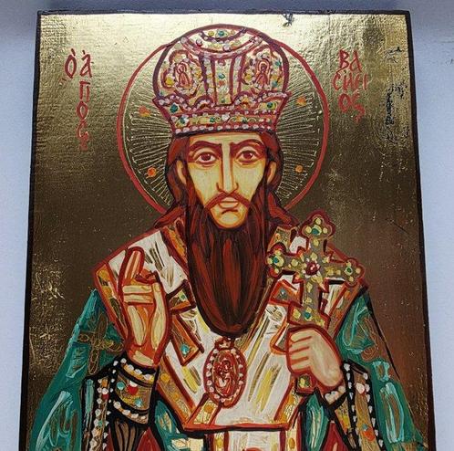 Icône - Saint Basile le Grand - Bois, Antiek en Kunst, Antiek | Boeken en Manuscripten