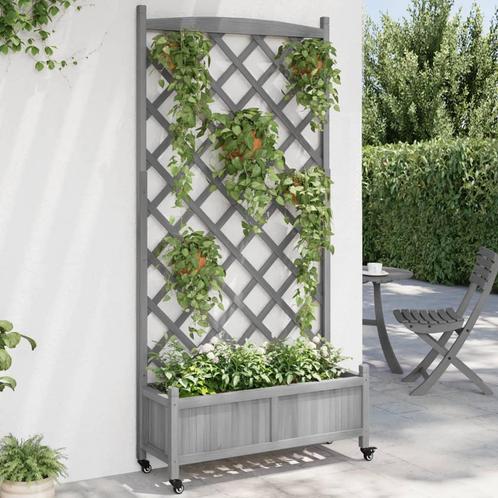 vidaXL Plantenbak met latwerk en wielen massief vurenhout, Tuin en Terras, Bloempotten, Nieuw, Verzenden