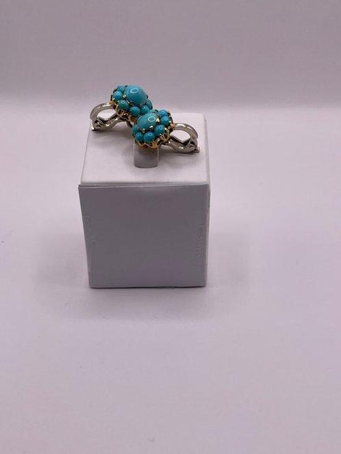 Boucles doreilles - 18 carats Or blanc, Or jaune Turquoise, Handtassen en Accessoires, Oorbellen