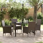 vidaXL Tuin Eettafel Set met kussen 5 pcs Bruin poly rattan, Tuin en Terras, Verzenden, Nieuw