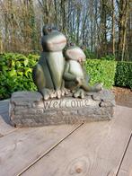 Beeld, garden statue 2 frogs on tree trunk - 41 cm -, Antiek en Kunst, Curiosa en Brocante