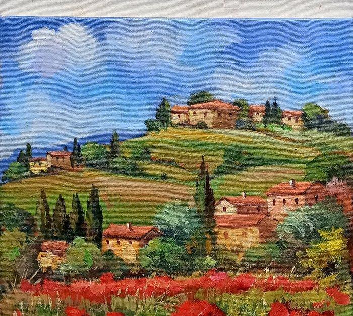 Bruno Chirici (1947) - A field of colorful flowers - Tuscany, Antiek en Kunst, Kunst | Schilderijen | Klassiek