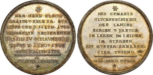 Zilver medaille Auf den Tod 1776 Schaumburg Lippe Wilhelm..., Timbres & Monnaies, Pièces & Médailles, Envoi