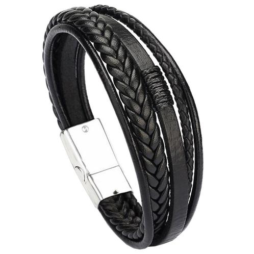 Fako Bijoux® - Armband Heren - Zwart 5 Snoeren - Mannen -, Handtassen en Accessoires, Armbanden, Verzenden