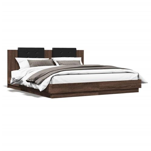 vidaXL Cadre de lit avec tête de lit chêne marron, Maison & Meubles, Chambre à coucher | Lits, Neuf, Envoi