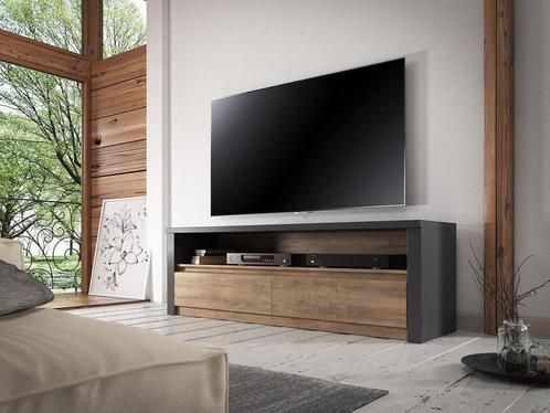 TV-Meubel in Eiken (met Grijs) 130x53x53cm - TV kast 2 lades, Huis en Inrichting, Kasten |Televisiemeubels, 50 tot 75 cm, Nieuw