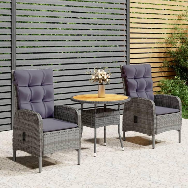 vidaXL 3-delige Bistroset poly rattan grijs, Tuin en Terras, Tuinsets en Loungesets, Nieuw, Verzenden