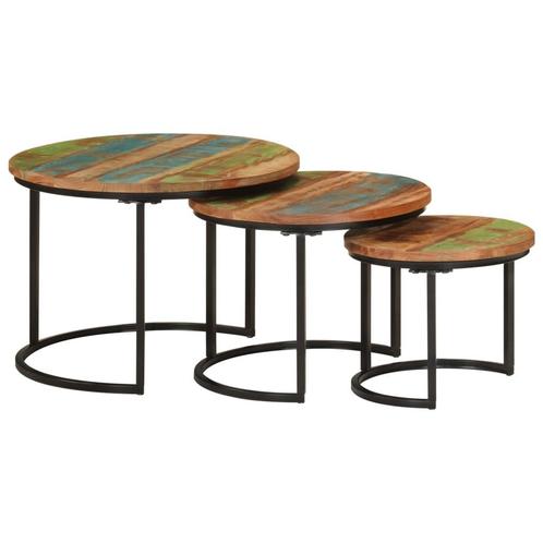 vidaXL Tafeltjesset 3 st massief gerecycled hout, Huis en Inrichting, Tafels | Salontafels, Nieuw, Verzenden